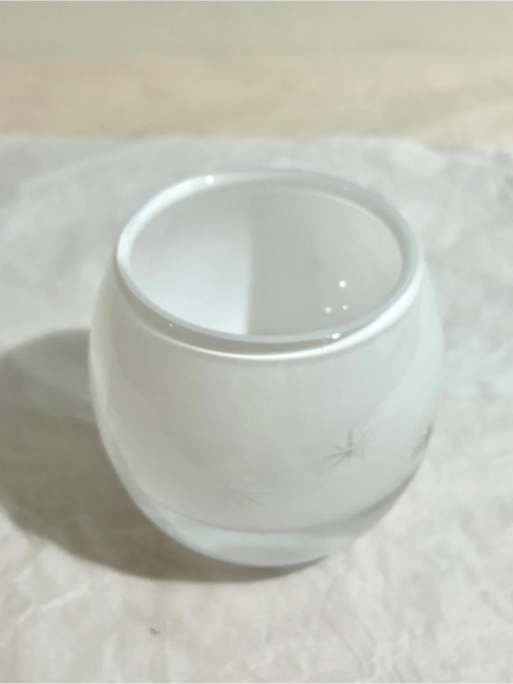 Vtg Crate & Barrel White Hand Blown Cased Glass Starburst Votive Holder Poland